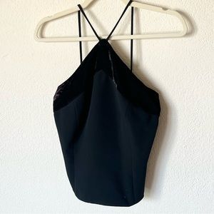 Vintage retro Y2K 2000s velvet trim party halter top tank top